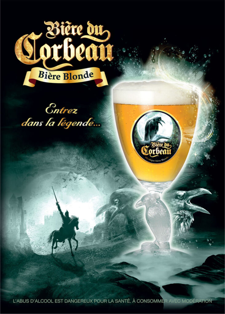 Annonce presse présentant la bière du corbeau blonde comme un breuvage légendaire, DA, direction artistique, art director