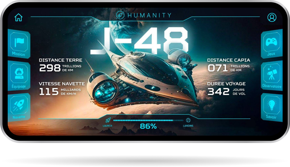écran d'accueil de l'application mobile Mission Humanity