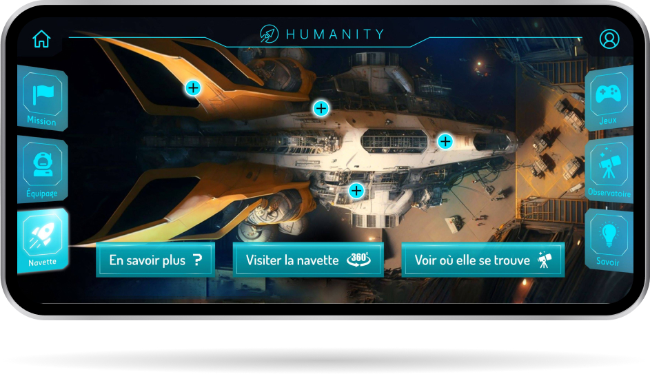 écran NAVETTE, de l'application mobile Mission Humanity