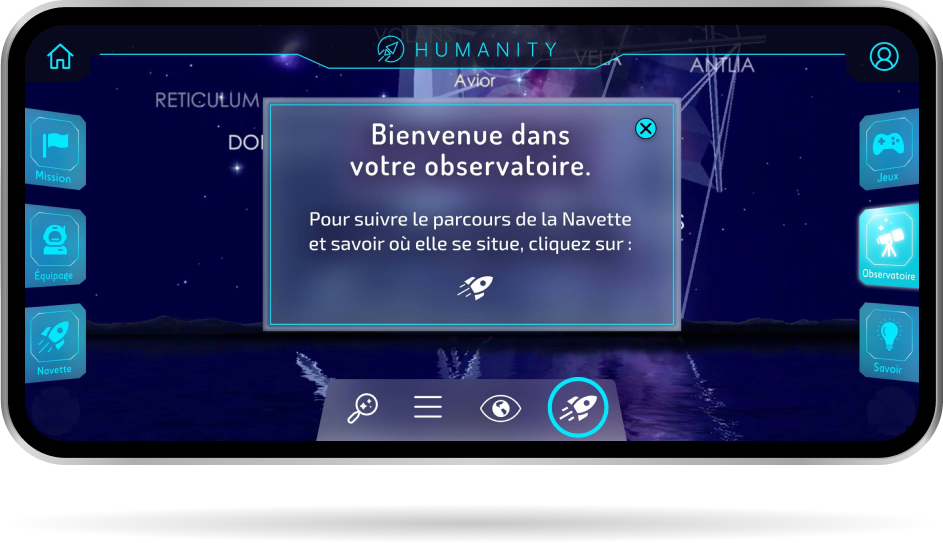 écran présentant la feature observatoire de l'application mobile Mission Humanity
