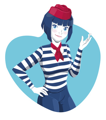 Illustration de Capucine saluant, présentant une solution ou un conseil