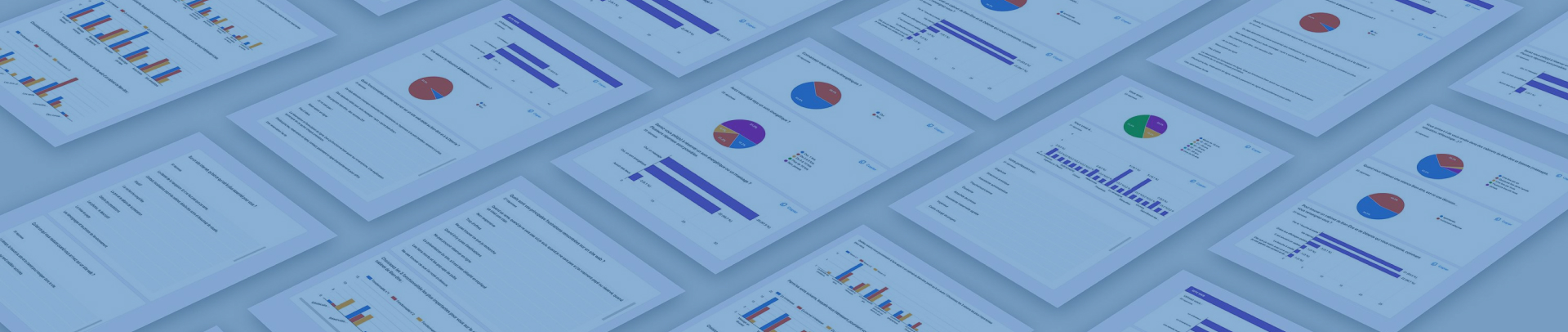 Bannière présentant quelques écrans d'analyse des résultats aux questionnaires utilisateurs (graphiques, camemberts, diagrammes...)
